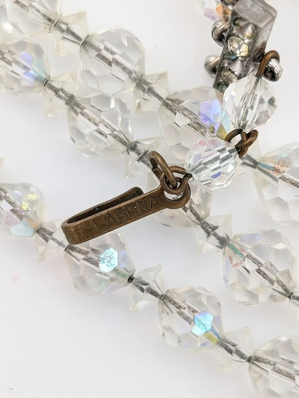 Laguna VTG AB Crystal Multi Strand Layered Statement Necklace Aurora Borealis